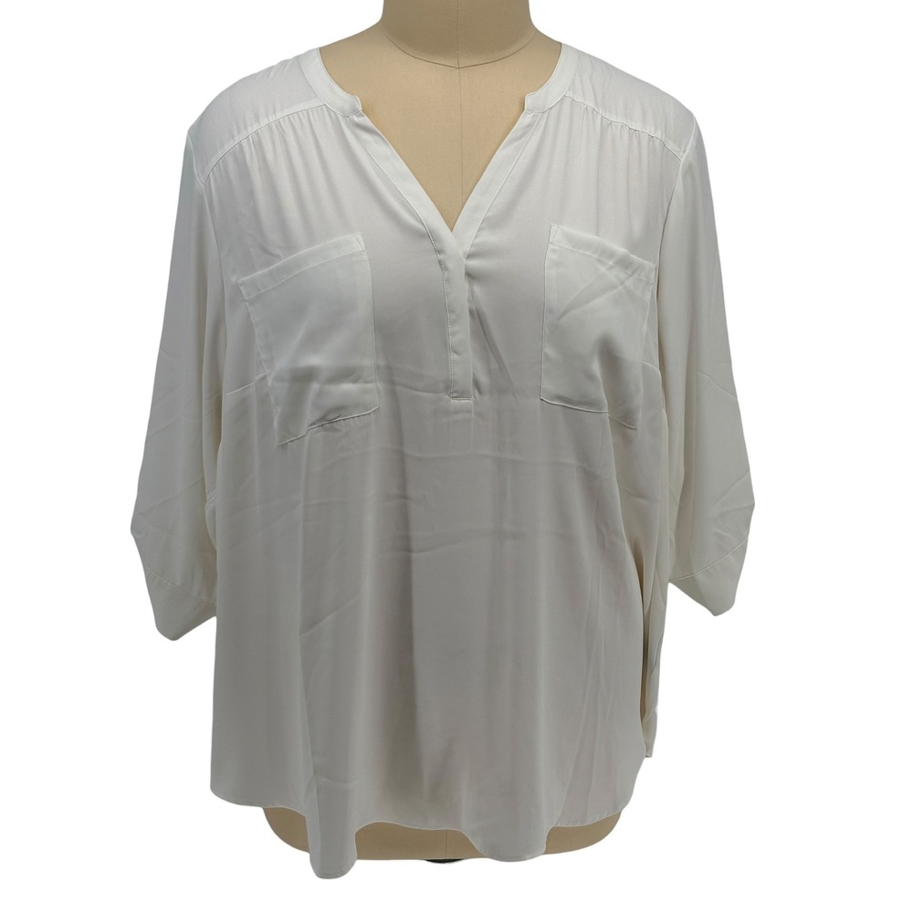 Torrid‎ Harper Pullover Blouse White Roll Tab Sleeve Size 5